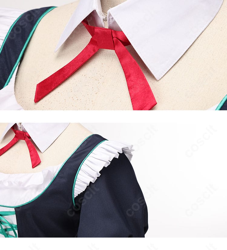 牛牧ジュリ アルバイト衣装のリボン結びディテール。結び目の形状と質感を強調。