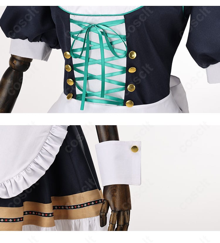 牛牧ジュリ アルバイト衣装の腰ひもと袖口ディテール。キャラクターらしさを表す装飾を接写。