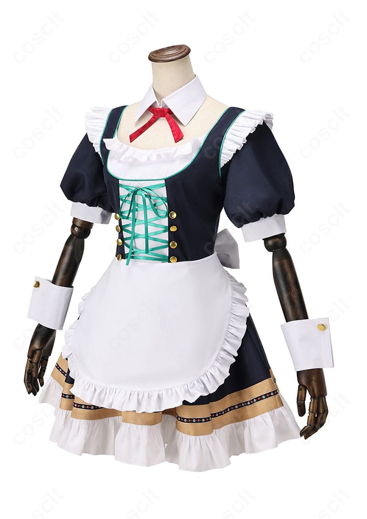 牛牧ジュリ アルバイト衣装の側面。ウエストラインと手首飾りの立体ディテールが分かる角度。