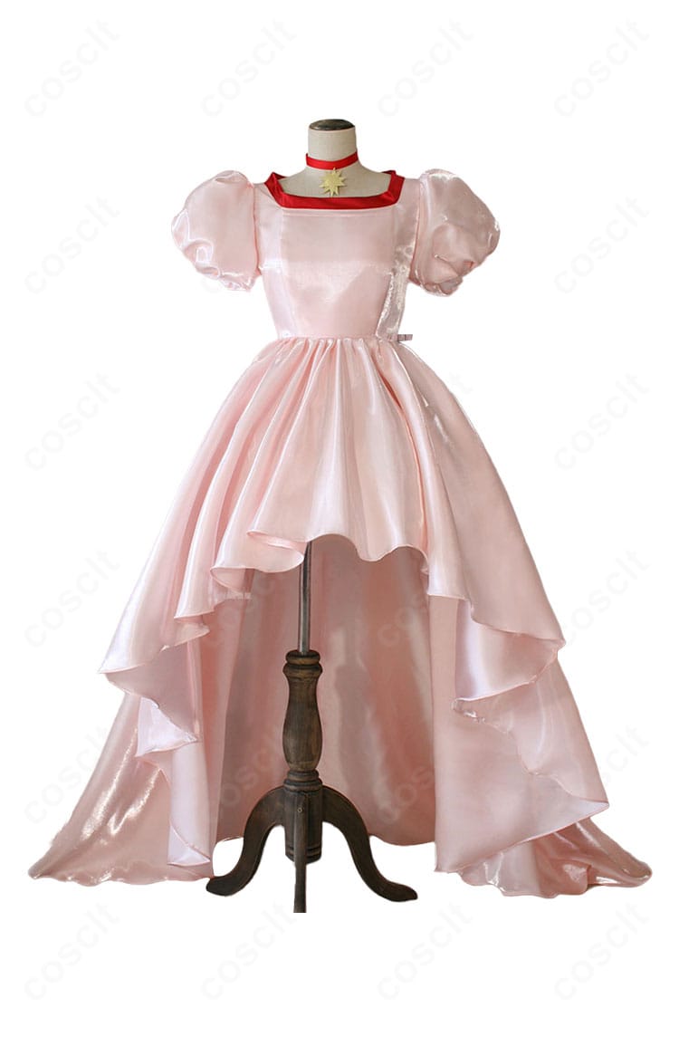 木之本桜 なでしこ祭・劇衣装コスプレの正面全身。ワンピースのシルエットと装飾位置を忠実に再現。