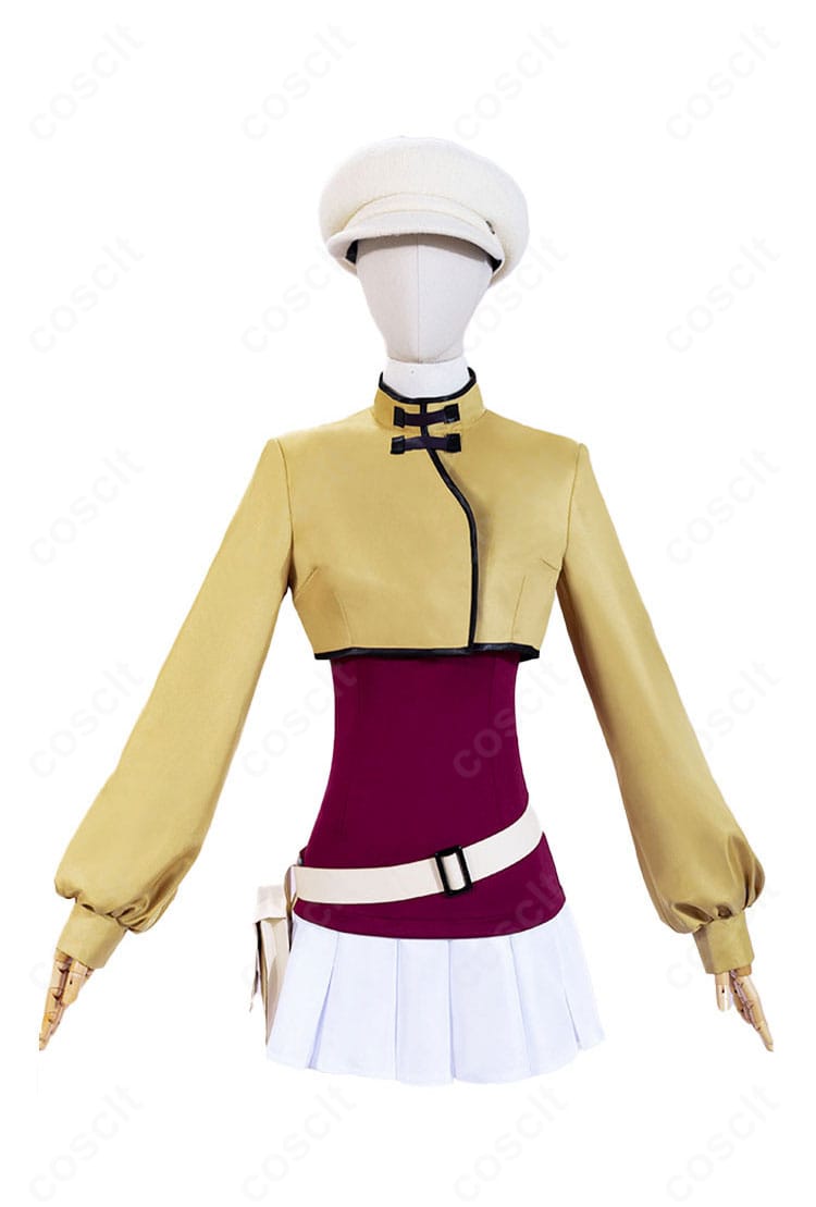 C.C.私服コスプレ衣装の正面全体。斜め襟コートとスカートのラインが映えるデザイン