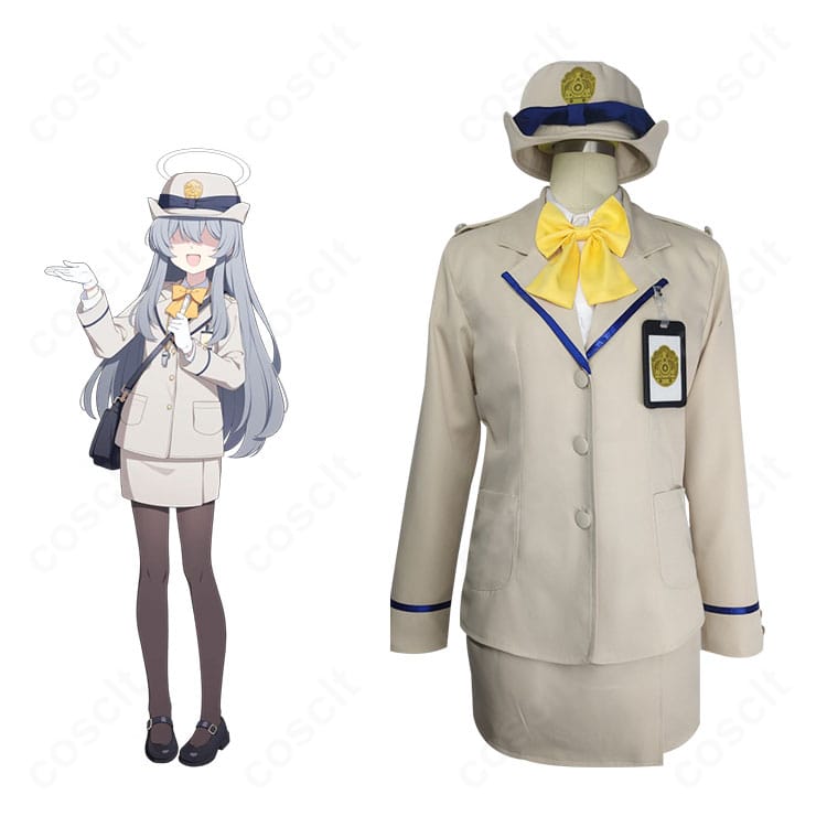 ブルーアーカイブ ハイランダー鉄道学園の列車乗務員制服を着用したキャラクターイメージ。制帽とダブルブレストコート、スカーフの配色まで忠実に再現したコスプレ衣装です。