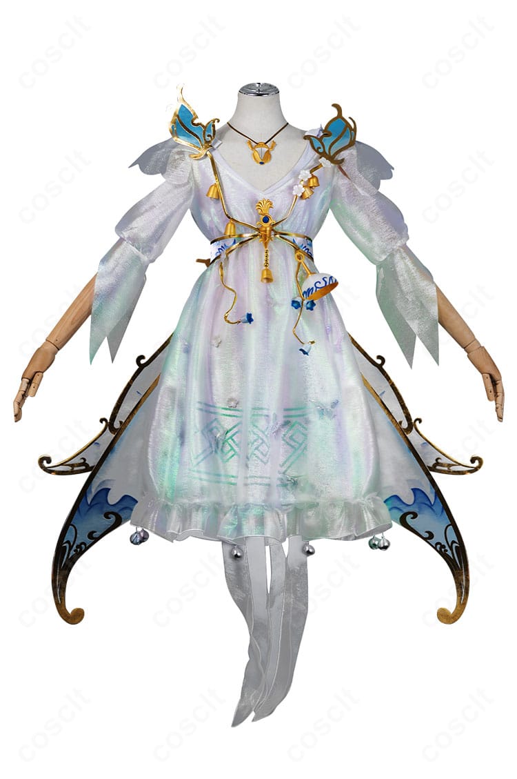 Identity V 気象学者 風を采る仙霊の正面全身。仙霊モチーフの翼・鈴・花飾りと上品な配色、精緻な縁取りが分かるカット