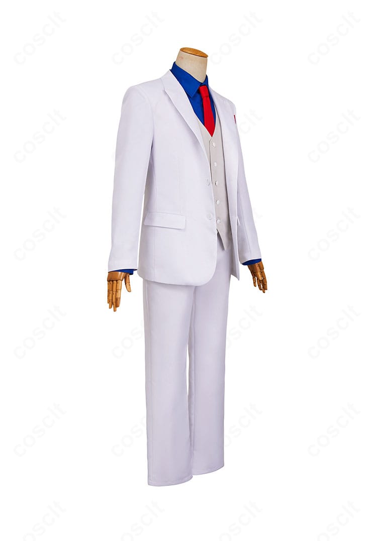 右側面の風祭京一郎コスプレ衣装。肩線の収まりとコートのライン、パンツのテーパードが確認できる。