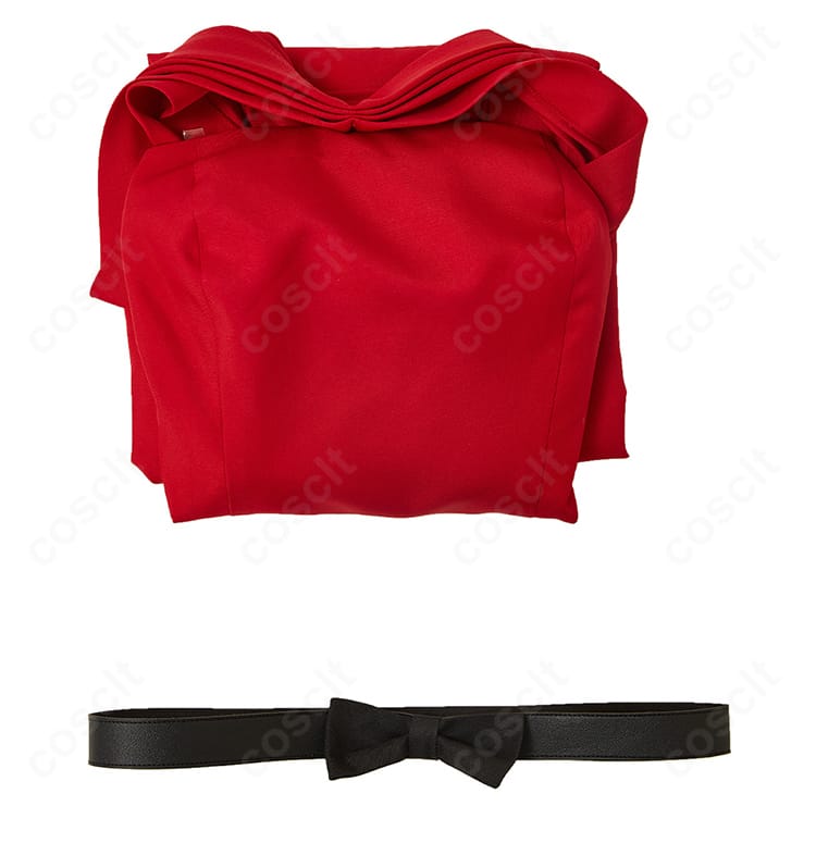 セット内容の平置き写真。ワンピース、ベルト、透明ストラップの3点が揃うフルセット。