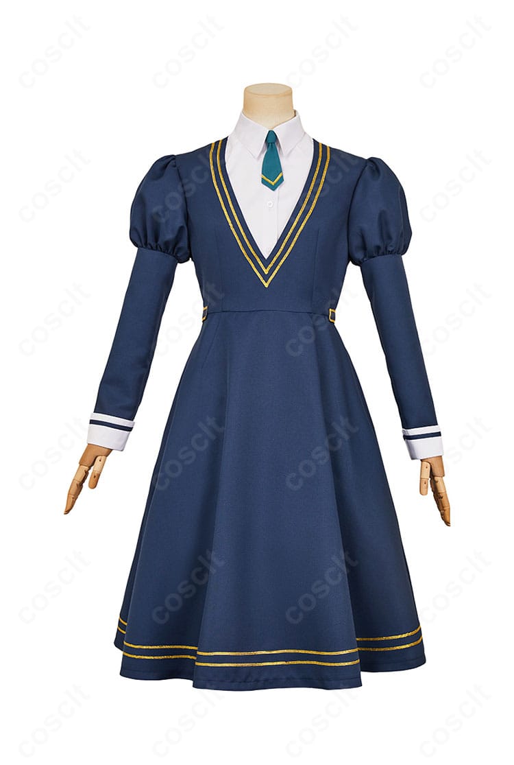 ウィッチウォッチ 宮尾音夢 コスプレ衣装の正面全体像（ワンピース・シャツ・ネクタイ・タイツ）