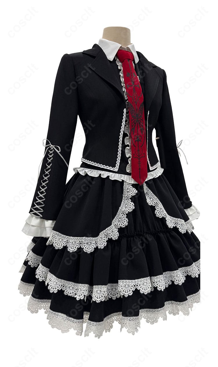 セレスティア・ルーデンベルク衣装の右側面。袖口や裾のライン、髪飾りの見え方など細部の作り込みが分かる角度。