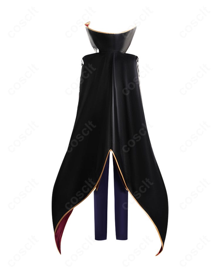 ルルーシュ 黒の騎士団版コスプレの背面全身。マントの分量感と裾ラインが美しく流れる。