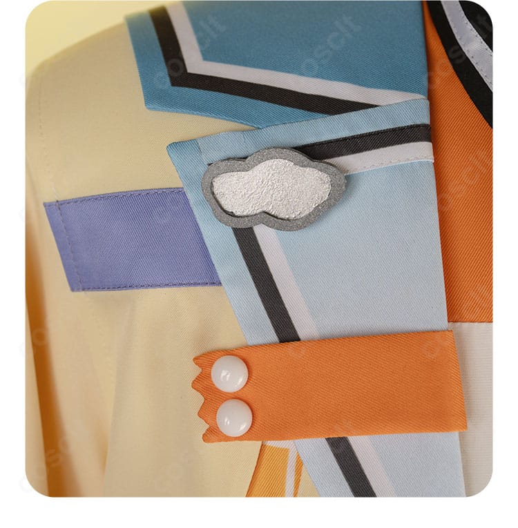 襟元装飾の拡大。刺繍とブレードの繊細な仕上げ。