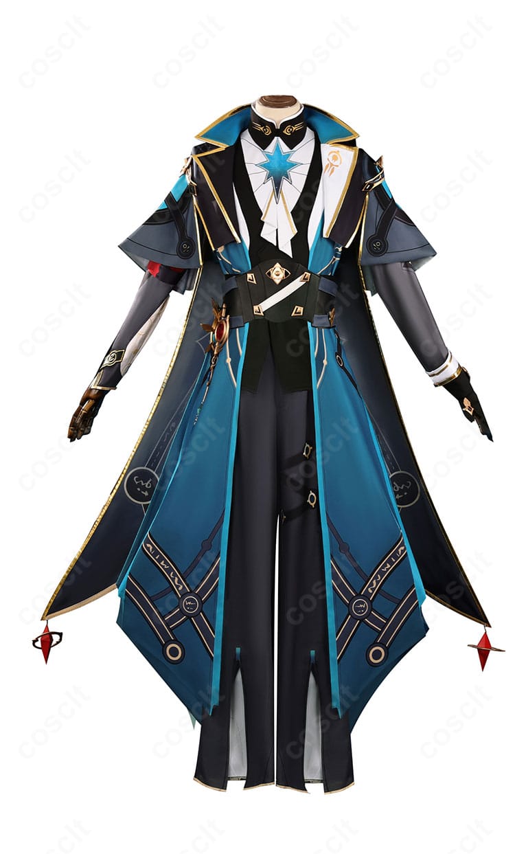 アナイクス コスプレ衣装の正面全身。コートのシルエット、胸元のレイヤー、ベルト位置など前面ディテールを強調。