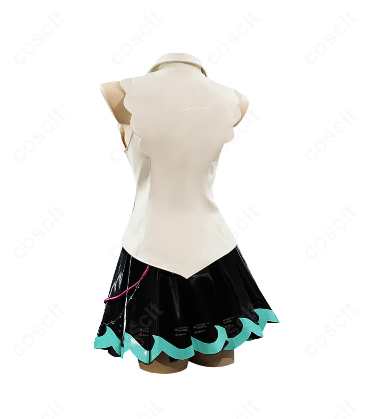 初音ミクNT版コスプレ衣装の背面。背中からスカートまでのラインと装飾配置を示す画像。