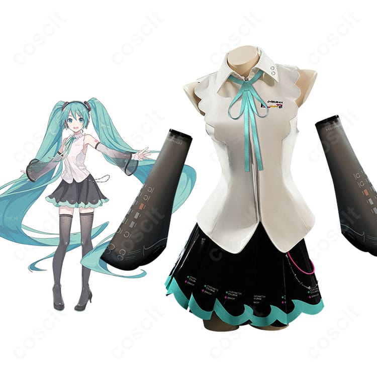 初音ミクNT版の公式デザインと並べた比較画像。高再現度の衣装シルエットと配色がわかる解説画像。