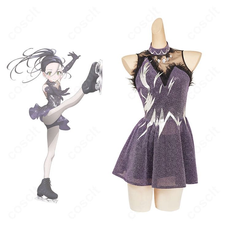 正面全体図。胸元の装飾とウエストライン、スカートのドレープがわかる狼嵜光コスプレ衣装のフロントビュー