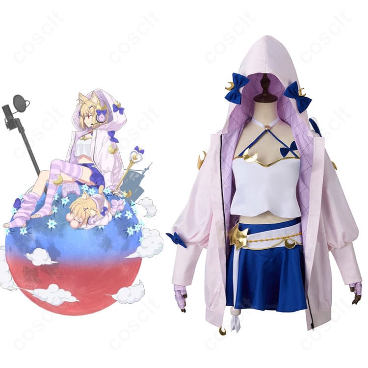 FGO ファンタズムーン 霊基再臨 第二段階のコスプレ衣装一式とキャラクターイメージのコラボ画像。高再現のデザインがひと目で伝わる構図。