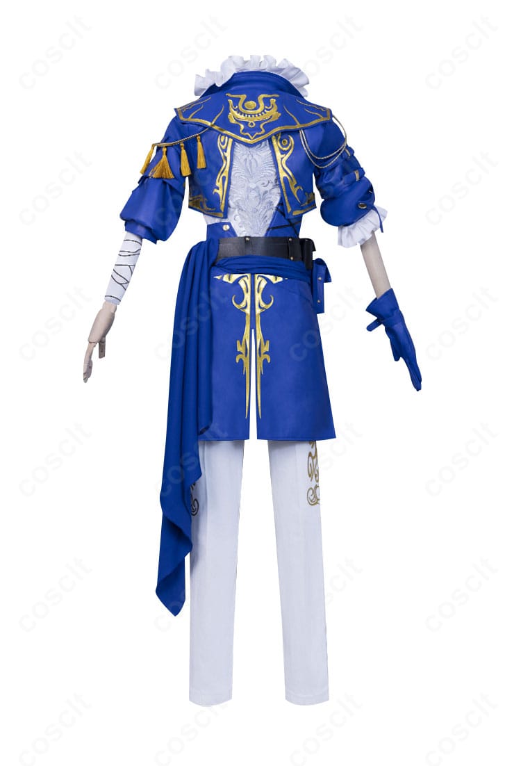 第五人格 囚人コスプレ衣装の背面全体。背中の切り替えとチェーンの位置関係まで丁寧に表現