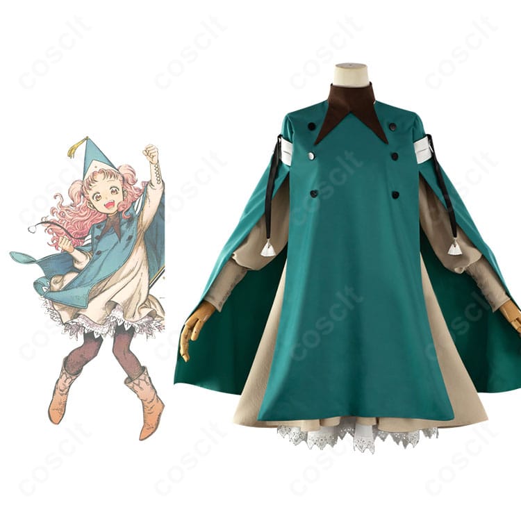 ココ・テティア・リチェの見習い魔法使い衣装フルコーデ。とんがり帽子とつけ襟まで忠実に再現した商品×キャラクター組み合わせイメージ。