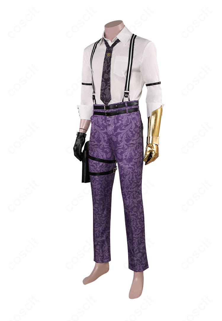 左側面から見たヴィンセント衣装。太ももベルトと手鎧の造形、ラインの美しさが際立つ構図。