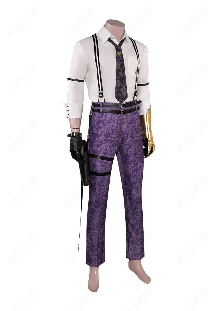 右側面から見たヴィンセント衣装。レッグポーチの位置関係とシルエットのフィット感がわかるアングル。