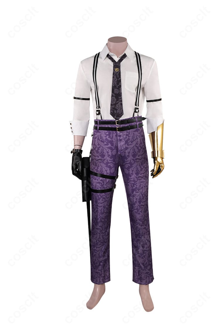 ヴィンセント・ヴァレンタインのコスプレ衣装正面全体。シャツとベルトワーク、手鎧を含む高再現ディテールを確認可能。