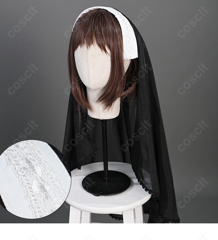 ベール（頭巾）装飾の近接。軽やかな透け感とエッジの仕立てが分かる画像