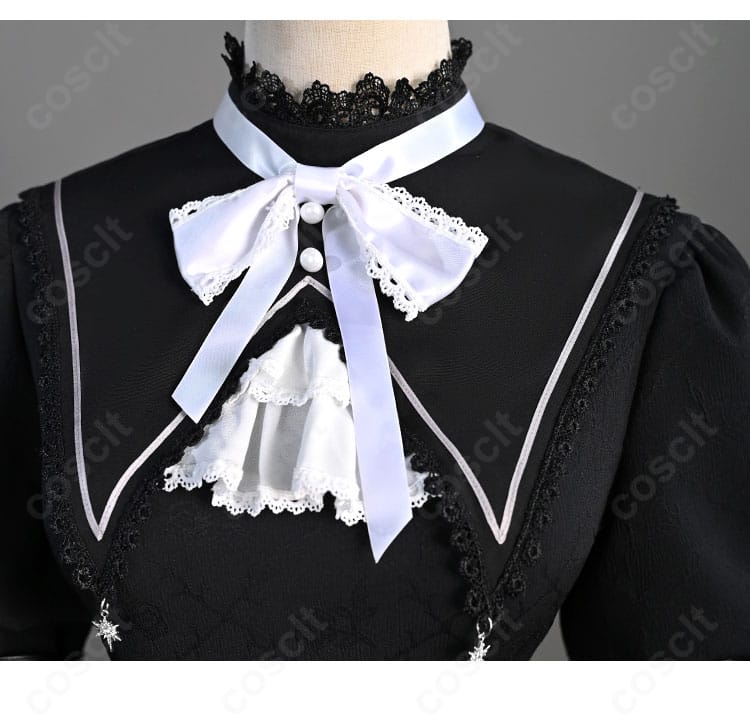 胸元のリボン装飾と刺繍風ディテール。東雲絵名 神っぽいな衣装のアップ