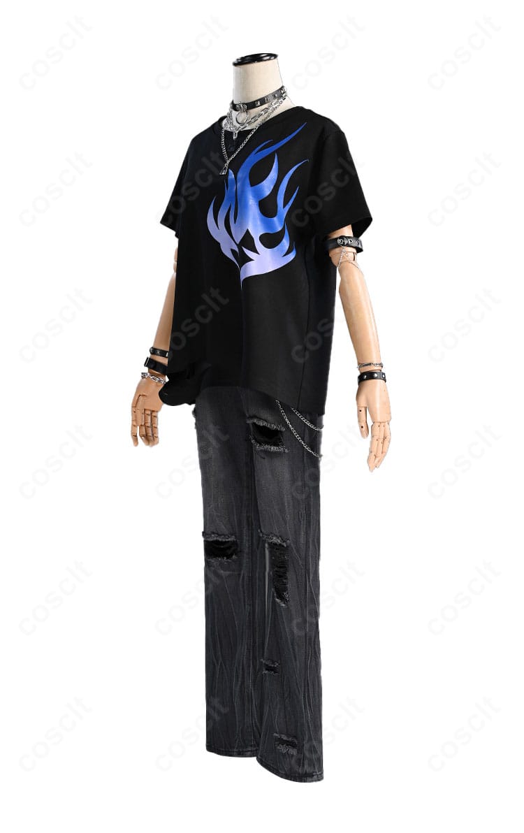 東雲彰人フューエル衣装の側面。シャープなシルエットとストリート感の切替デザインを強調。