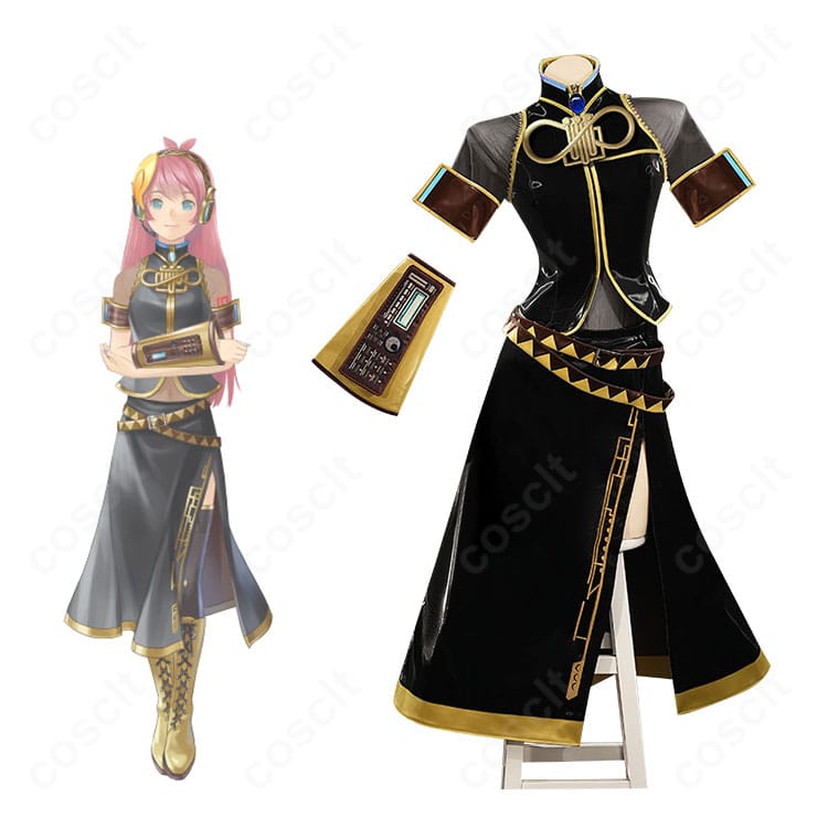 巡音ルカの通常衣装コスプレ一式。黒×ゴールドの配色と公式デザインの再現度が高いアイテム構成。