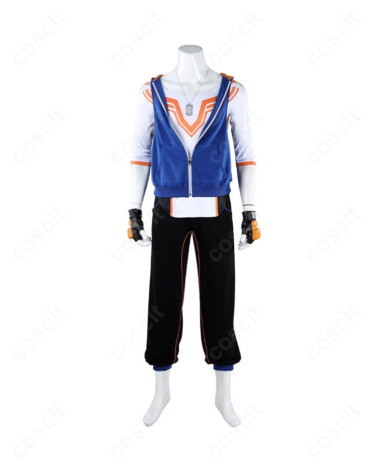 ストリートファイター6 ルーク コスプレ衣装の正面全身。配色とアクセサリーまで高再現のデザイン。
