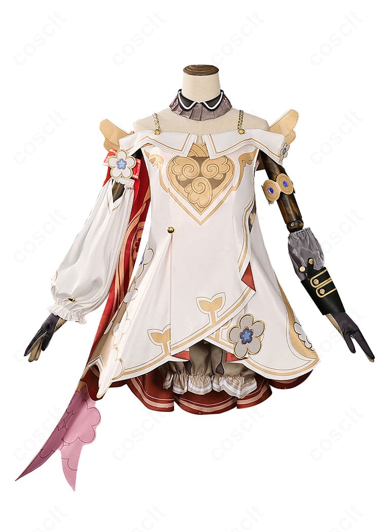 トリビー コスプレ衣装の正面図。襟元の装飾と上品な配色、ハリ感のあるシルエットがわかる正面全身。