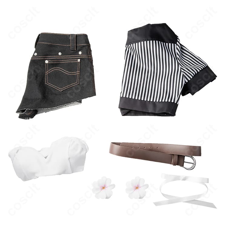 ティファ・ロックハート 水着コスプレ セット内容一式。コート・ショートパンツ・インナー・ベルト・髪飾り