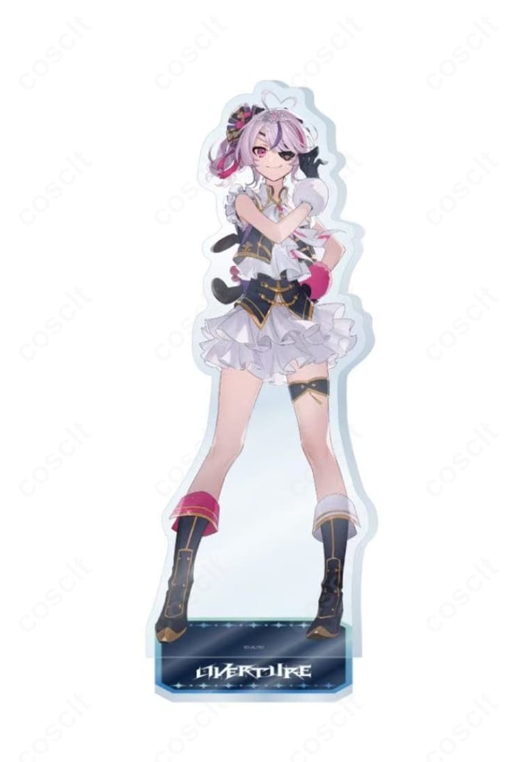 にじさんじ マリア・マリオネット OVERTUREステージ衣装の正面全身。ベスト、リボン、白フリルスカート、コルセットベルトを高再現で組み合わせたデザイン。