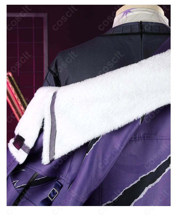 玖夜コスプレ ファー付き襟元の拡大。冬らしいボリュームと高級感のある質感。