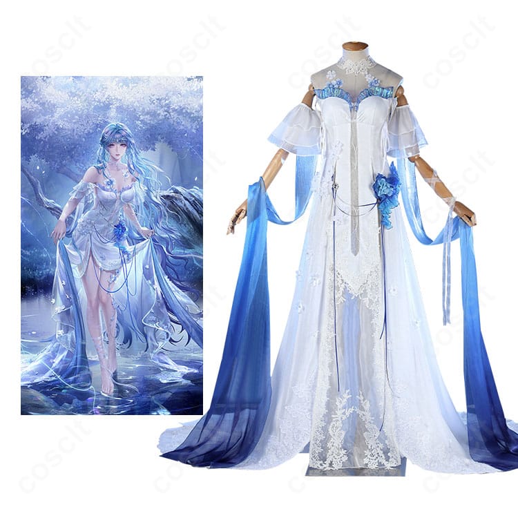 無期迷途 ハーメル「さざ波の傍に」衣装と公式アートの比較画像。花飾りと色味まで忠実再現を確認できる構図。