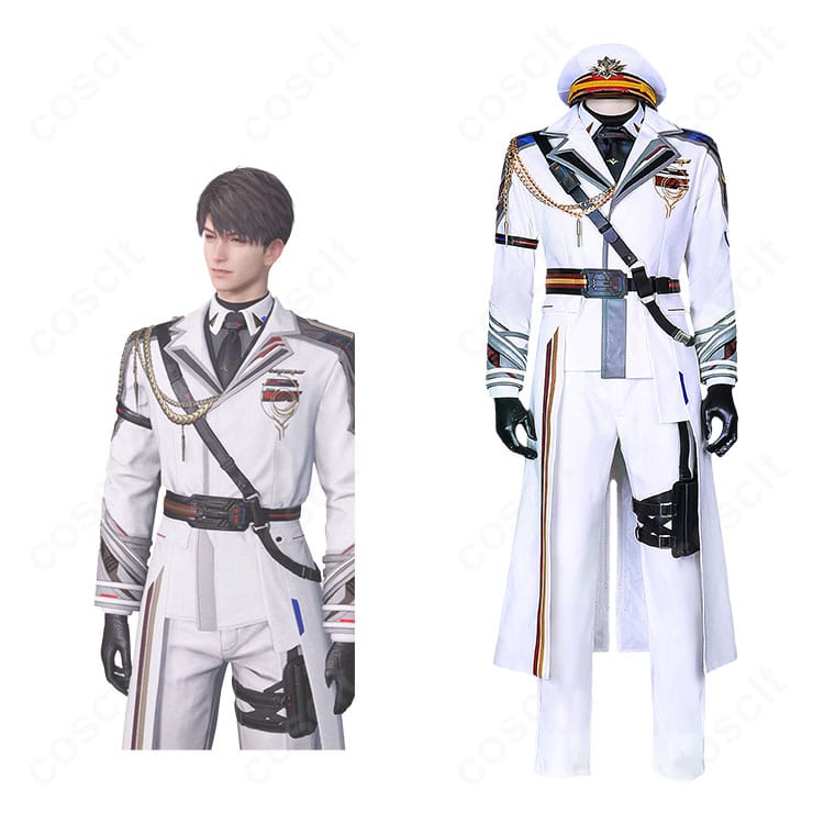 恋と深空 マヒル 白軍服のコスプレ衣装と原作キャラの比較画像。配色・刺繍・徽章位置の一致が分かる忠実再現の確認用。