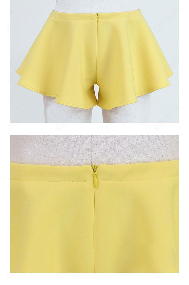 キュロット前面のディテール。ウエスト回りやポケット風意匠など、細部の作り込みを確認。