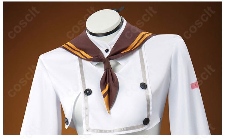 襟元の刺繍装飾クローズアップ。繊細なステッチと首周りの意匠を強調。