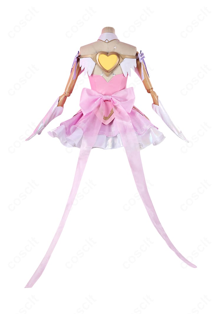 ミシック魔法少女スキンの背面ディテール拡大。多層リボンとハートモチーフの縫製が見える