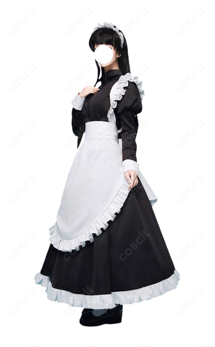 古見硝子 メイド服 袖ディテール。レースと飾りボタンの丁寧な縫製を示す近接写真