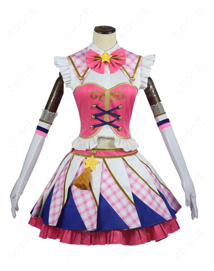 アイカツ！星宮いちご Soleilステージ衣装の正面。トップスとスカートの配色、胸元ディテールを確認。