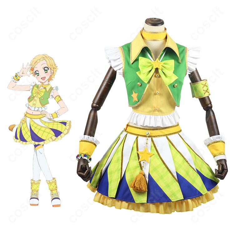 アイカツ!新条ひなきの制服風コスプレ衣装を全身で写した融合イメージ。キャラクターらしさと高再現のディテールが分かる構図。