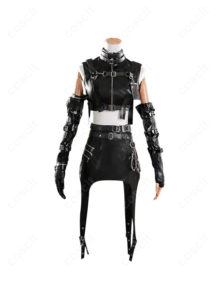 恋と深空 主人公「夜と共に」コスプレ衣装の正面全体。トップスと胸ベルト、スカートのシルエットと素材感。