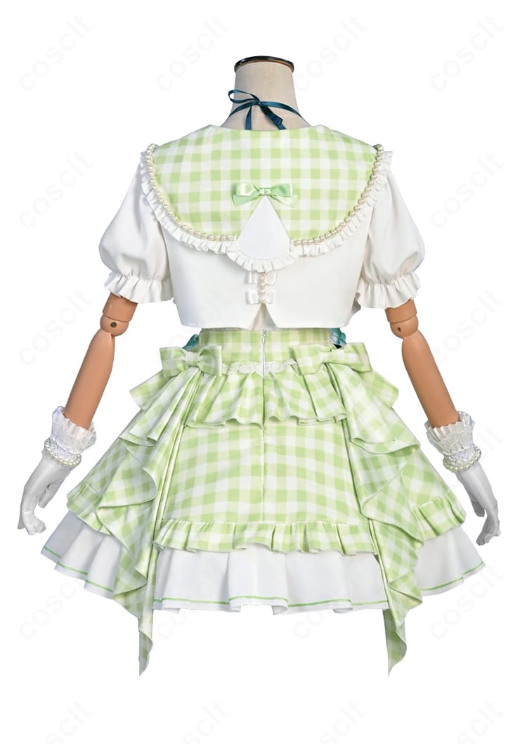 日野森雫 4周年衣装の背面カット。背部の大きな蝶結びと背面装飾の仕上がりを確認できます。