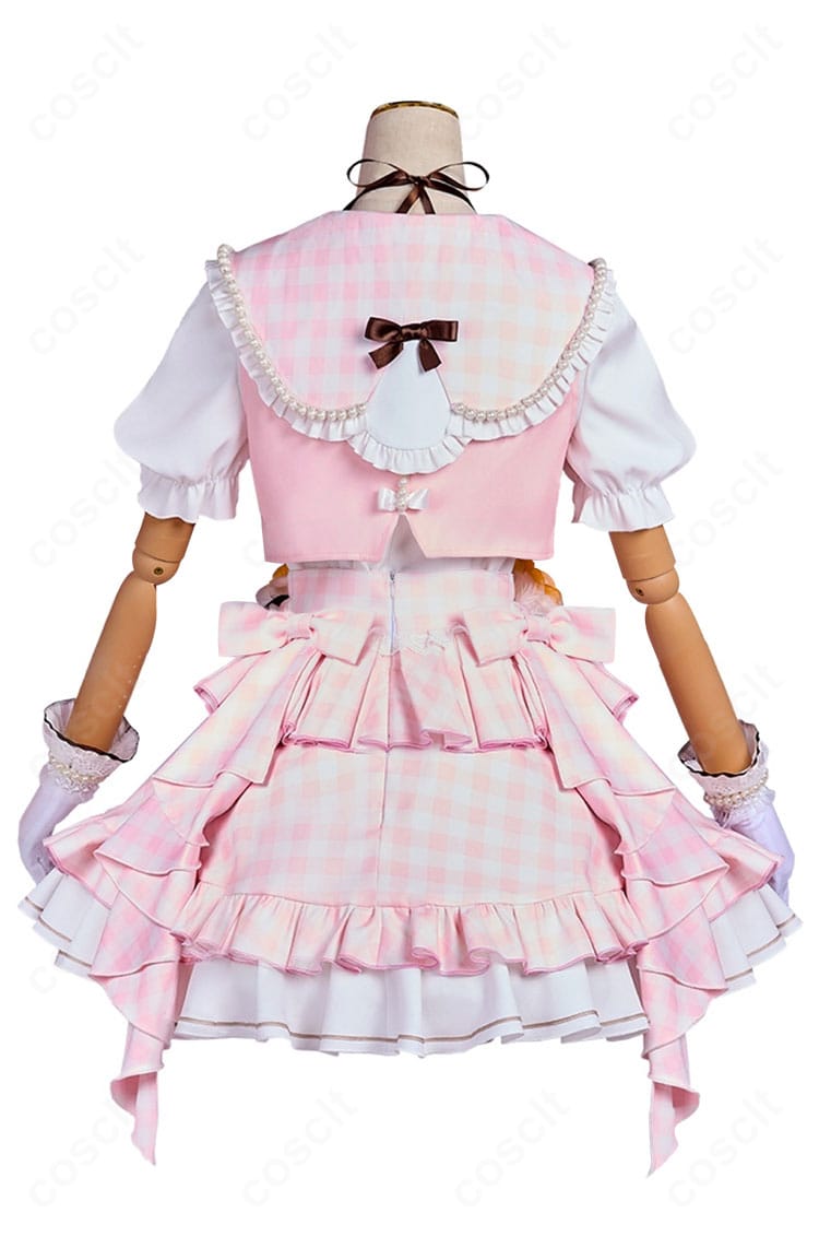 花里みのり 4周年MMJコスプレ衣装の背面全体。大きな背面リボンとライン取りを鮮明に撮影。