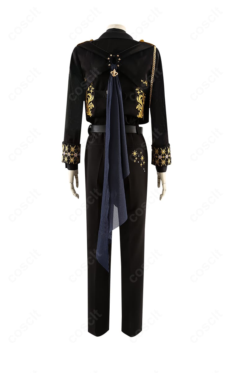 ツイステ 5周年記念衣装の背面。背中飾りとベルトの取り付け位置、後ろ中心のラインが整った再現を示す画像。