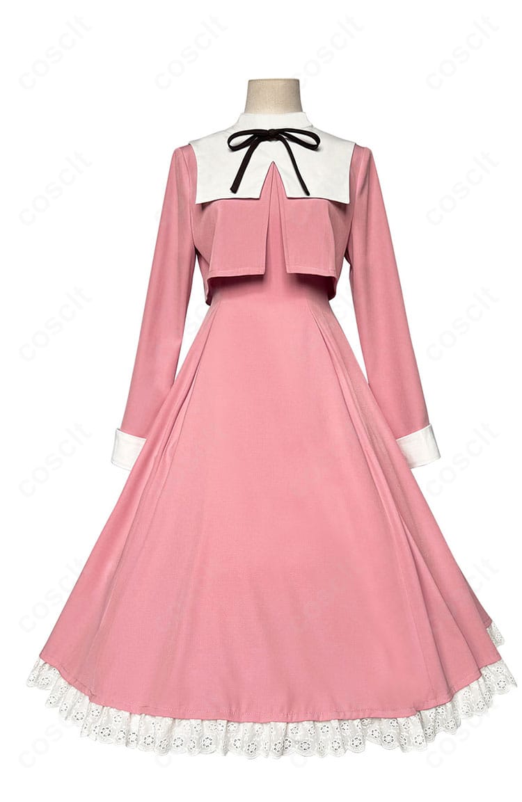 正面全身：カードキャプターさくら 大道寺知世のピンクワンピース衣装。清楚なシルエットとカラーリングが分かるフロントビュー。