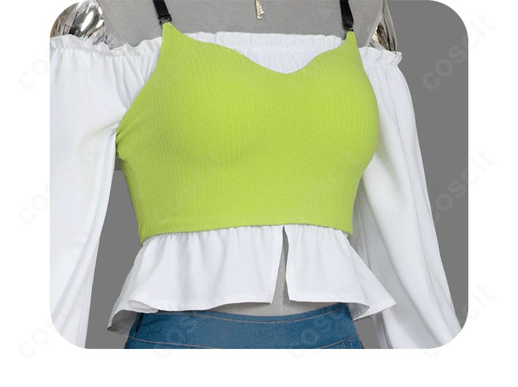 白石杏 Livelylady Dress 上衣デザインの詳細。前身頃の切り替えとステッチ。