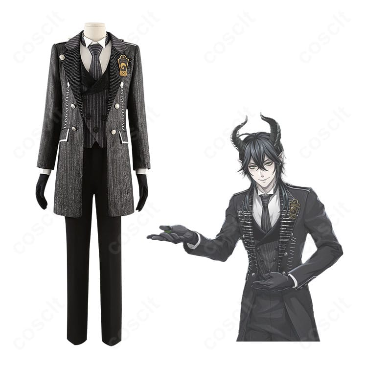 マレウス・ドラコニアのハロウィン ナイトメア―スーツ全身着用イメージ。ツイステ世界観を再現したダークで荘厳な雰囲気。