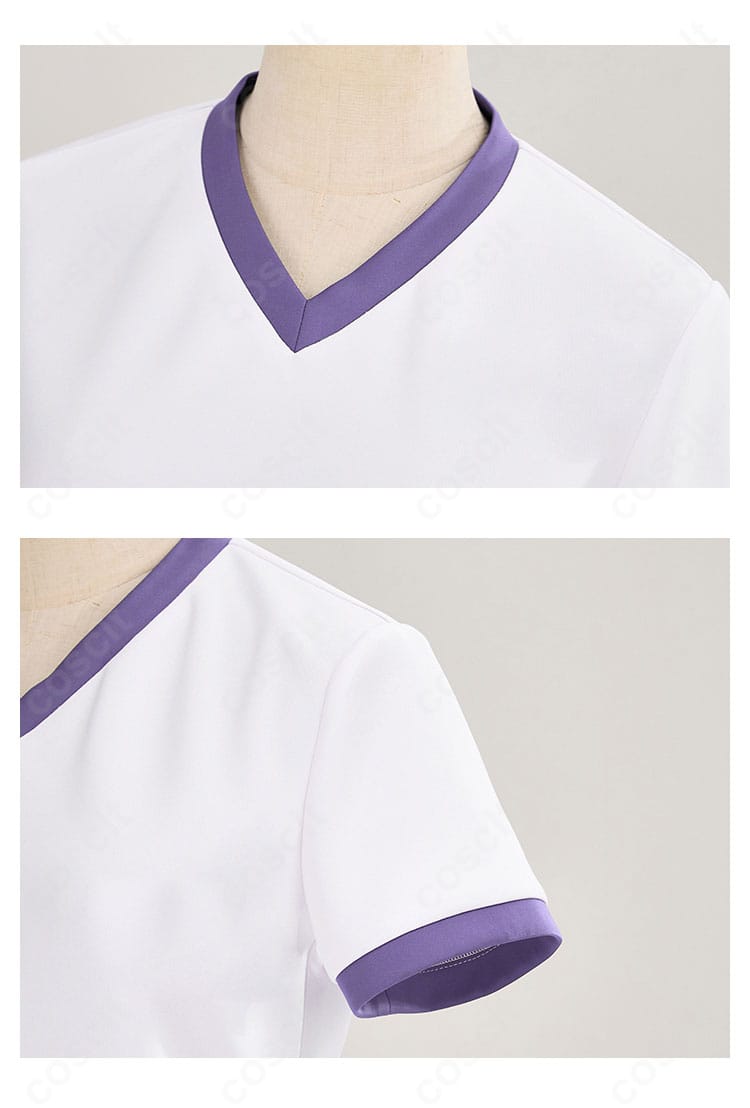 襟元と袖口の装飾ディテール。カサマツトレセン学園ジャージ特有の配色とステッチを忠実に表現