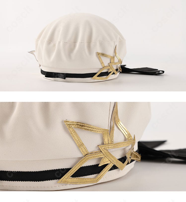 FGO メリュジーヌ 英霊夢装コスプレの帽子装飾。つばの形状と意匠パーツの精密さが際立つカット。