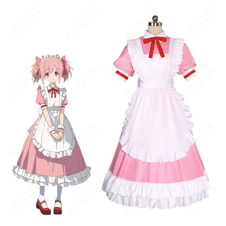 鹿目まどかのメイド服コスプレ衣装とキャラクター要素の関連を示すイメージカット